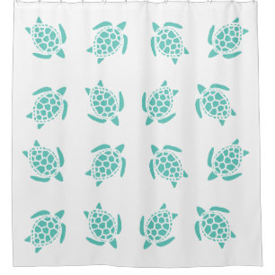 Whimsical Aqua Blue Sea Turtles Nautical Pattern  Shower Curtain