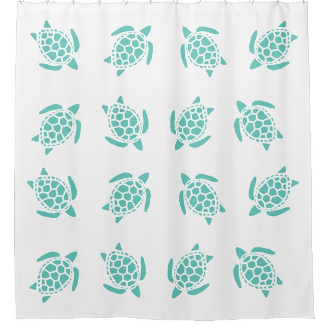 Whimsical Aqua Blue Sea Turtles Nautical Pattern  Shower Curtain (Front)