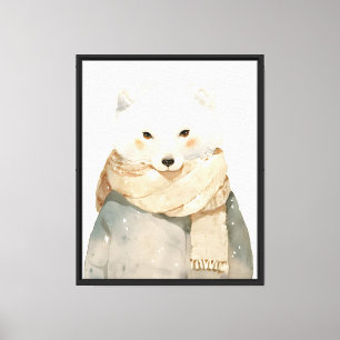 whimsical Arctic Fox Watercolor Nursery Wall Art