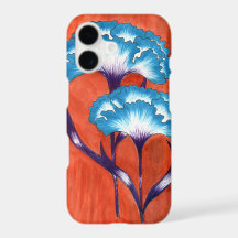 Whimsical Art Deco Blue Carnation Flowers iPhone C