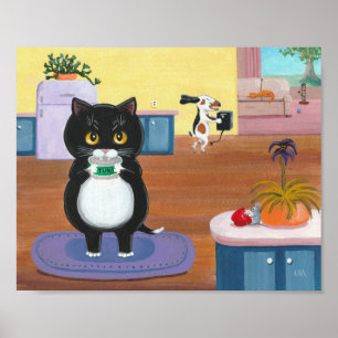 Whimsical Art Funny Black Cat Dog Creationarts Poster