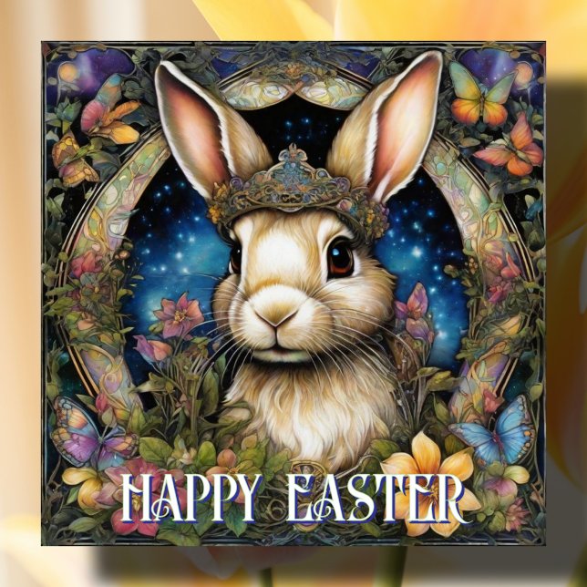 Whimsical Art Nouveau Bunny Easter Holiday Card (Creator Uploaded)