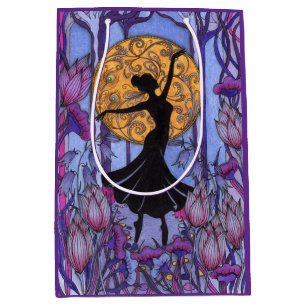 Whimsical Art Nouveau Dancing Silhouette Purple Gi Medium Gift Bag