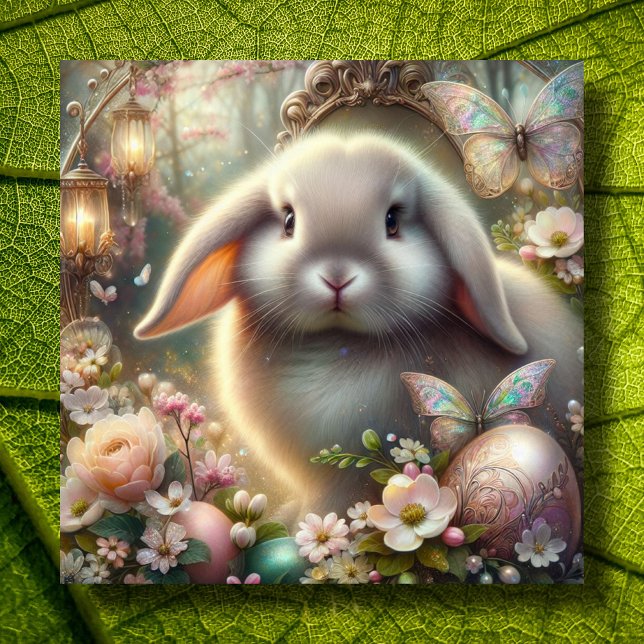 Whimsical Art Nouveau Fantasy Lop Bunny Easter Holiday Card (Creator Uploaded)