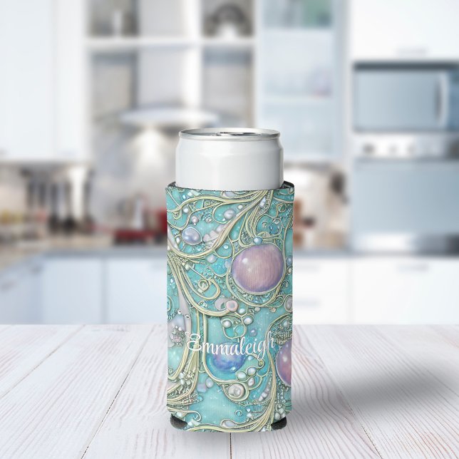 Whimsical Art Nouveau Monogrammed Seltzer Can Cooler (Creator Uploaded)