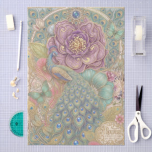 Whimsical Art Nouveau Peacock Enamel Style Florals Tissue Paper