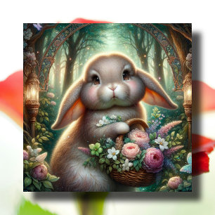 Whimsical Art Nouveau Woodland Easter Bunny  Holiday Card