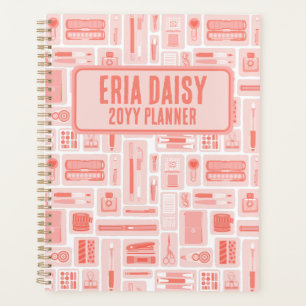 Whimsical Art Supplies Pattern Coral Red  Planner