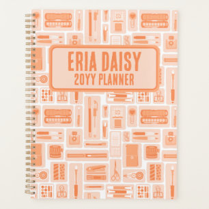 Whimsical Art Supplies Pattern Peach Orange  Planner