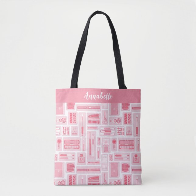 Whimsical Art Supplies Pattern Pink  Tote Bag (Front)