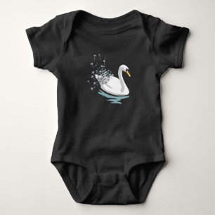 Whimsical Artistic White Swan Dandelion Seeds Baby Bodysuit