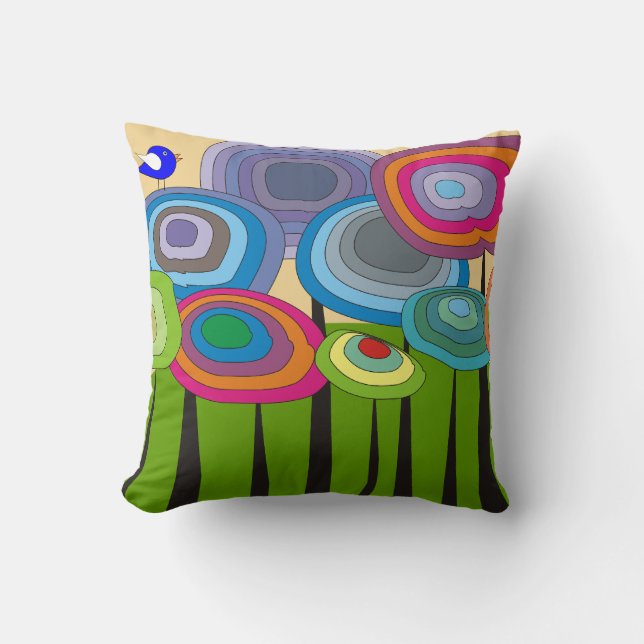 Whimsical Artsy Flowers Decorative Pillow (Front)
