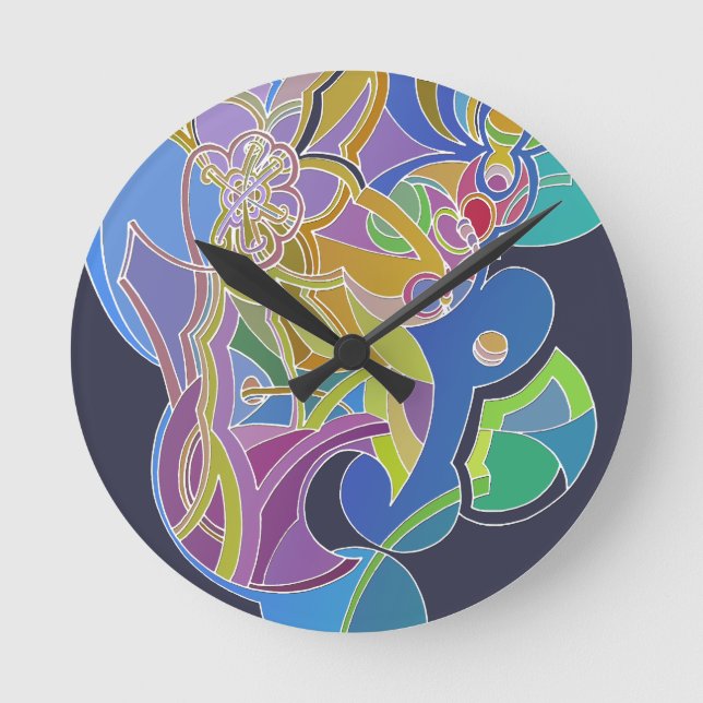 Whimsical Artwork Round Clock (Front)