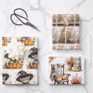 Whimsical Assortment of Fall, Autumn Wrapping Pape Paper Sheet