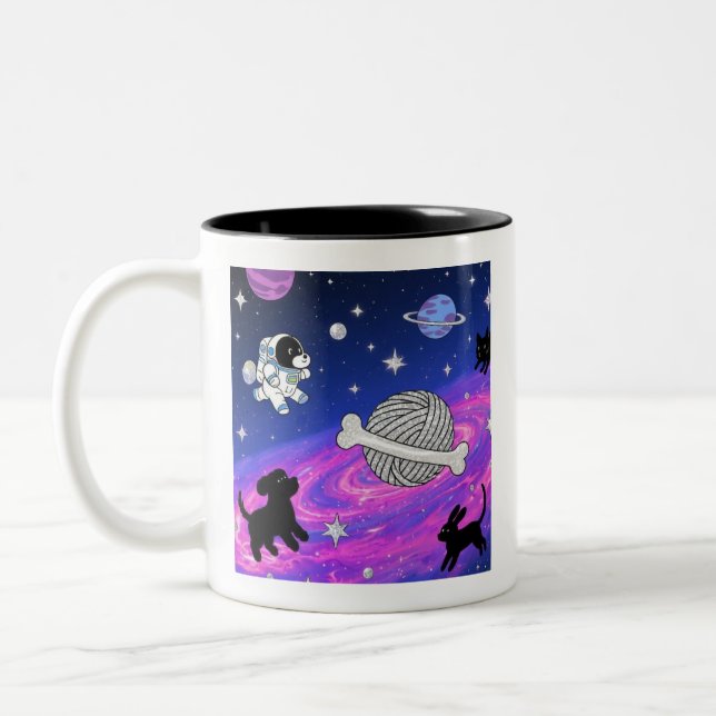 Whimsical Astronaut Dog Space Galaxy Mug (Left)