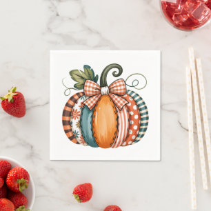 Whimsical Autumn Accent with Gingham Bow Napkin