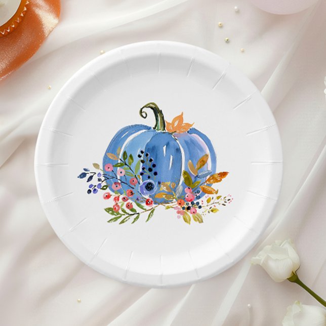 Whimsical Autumn Blue Pumpkin  Paper Plate (Creator Uploaded)