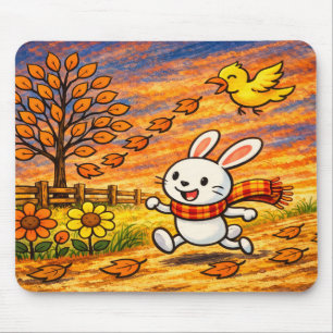 Whimsical Autumn Bunny Mouse Pad