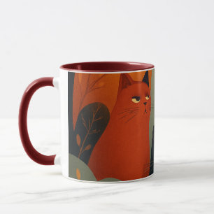 Whimsical Autumn Cats Mid Century Art Mug