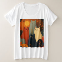 Whimsical Autumn Cats Mid Century Art