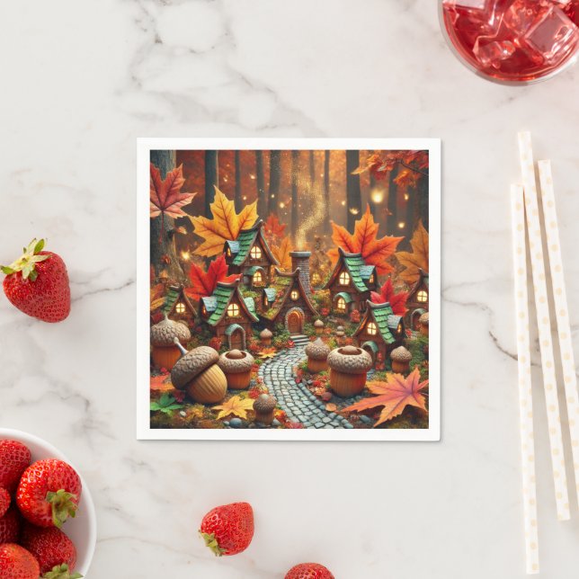 Whimsical Autumn Fairy Tale Village Decoupage Napkin (Insitu)