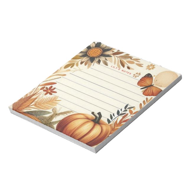 Whimsical Autumn Fall Pumpkin Personalised Notepad (Rotated)