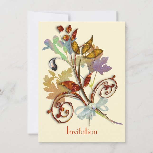 Whimsical Autumn Fall Rustic Flower Bouquet Invitation (Front)