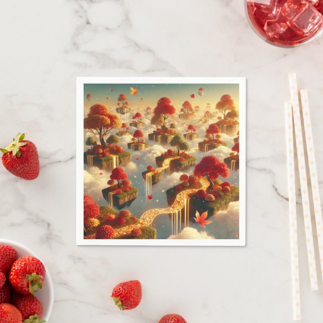 Whimsical Autumn Floating Islands Decoupage Napkin (Insitu)