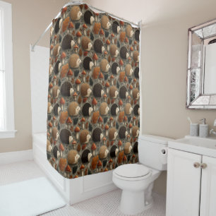 Whimsical Autumn Hedgehog & Mushroom Pattern Shower Curtain