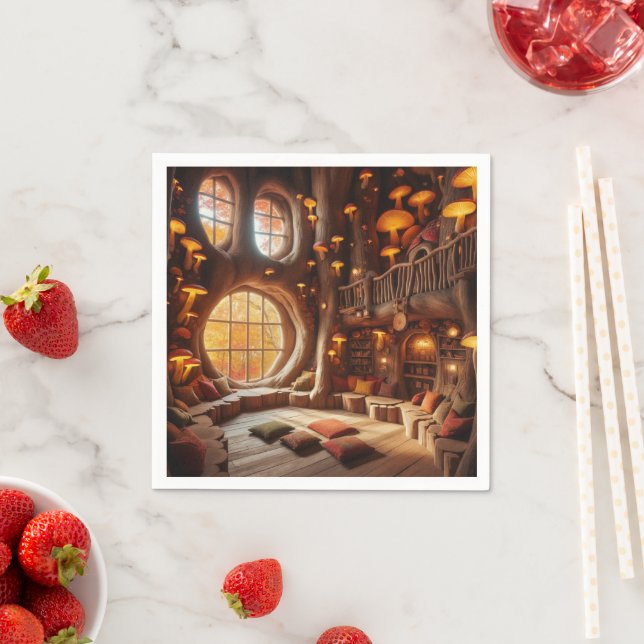 Whimsical Autumn Hollowed-Out Tree Decoupage Napkin (Insitu)