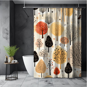 Whimsical autumn leaves trees beige orange fall  shower curtain