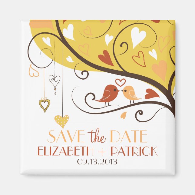 Whimsical Autumn Lovebirds Save the Date Magnet (Front)