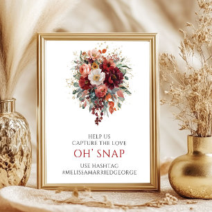 Whimsical Autumn Maroon Floral Oh Snap Sign