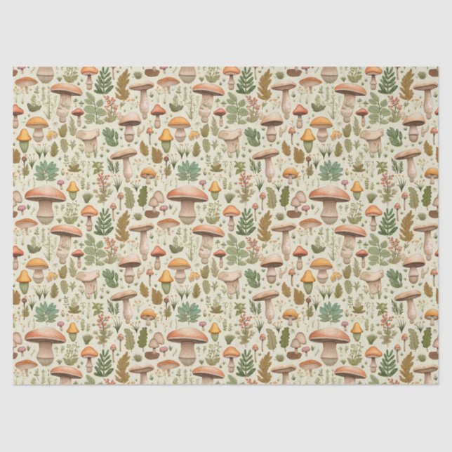 Whimsical Autumn Mushroom Forest Seamless Pattern Tissue Paper (Front)