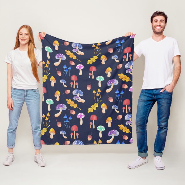 Whimsical Autumn Mushrooms Fleece Blanket (In Situ)