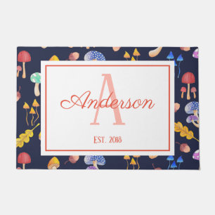 Whimsical Autumn Mushrooms   Personalised Doormat