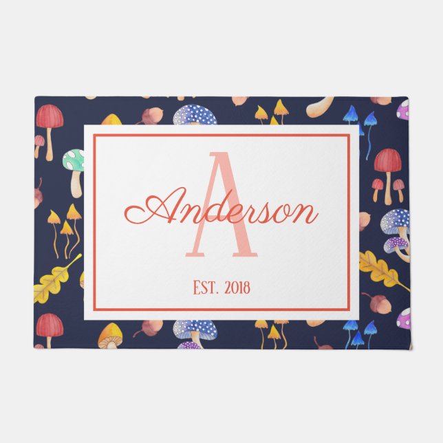 Whimsical Autumn Mushrooms | Personalised Doormat (Front)