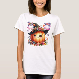Whimsical Autumn Pumpkin Witch Design T-Shirt