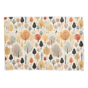 Whimsical autumn trees drawing pattern orange   pillowcase