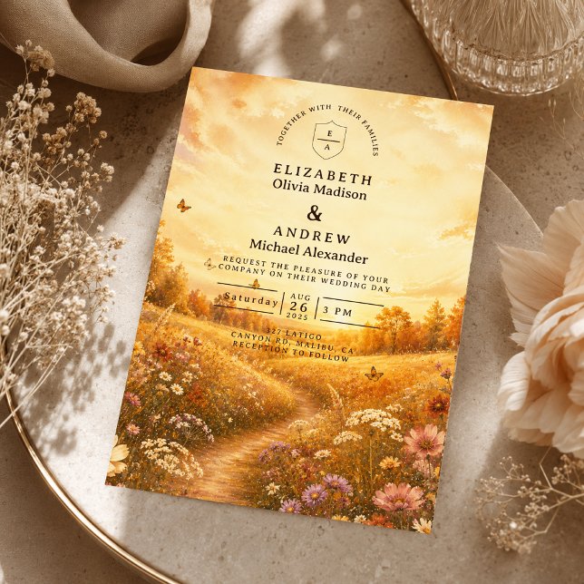 Whimsical Autumn Wildflower Wedding Invitation (Creator Uploaded)
