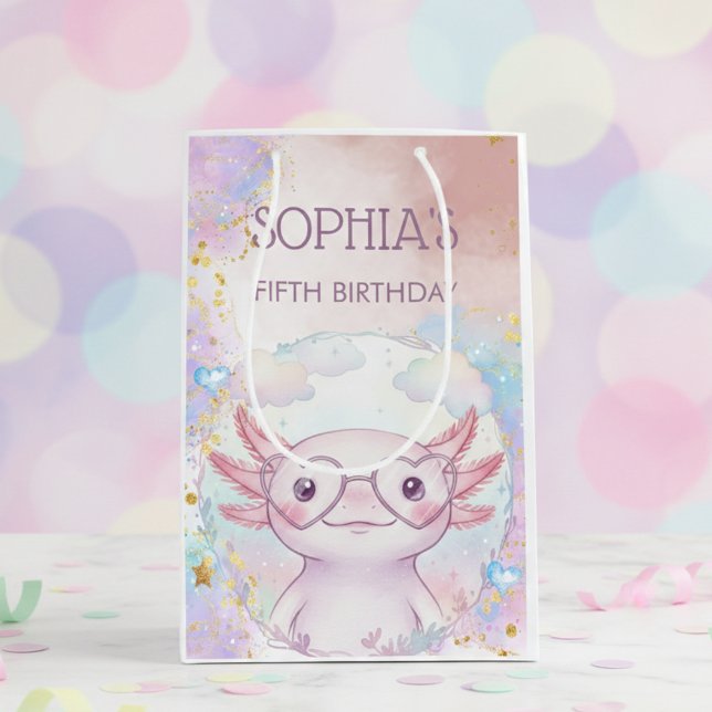 Whimsical axolotl kids birthday medium gift bag (Creator Uploaded)