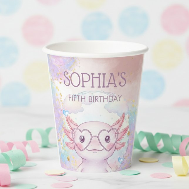 Whimsical axolotl kids birthday paper cups (Creator Uploaded)