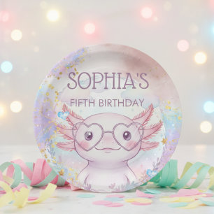 Whimsical axolotl kids birthday paper plate