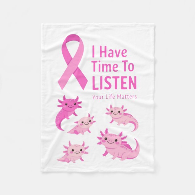 Whimsical Axolotl Pink Ribbon Blanket (Front)