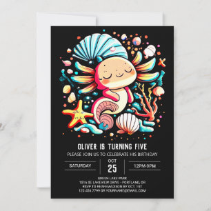 Whimsical Axolotl Watercolor Birthday Celebration Invitation