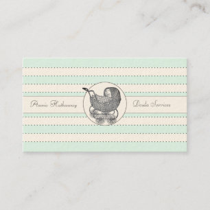 Whimsical Baby Buggy Blue Green Birthing Services Business Card