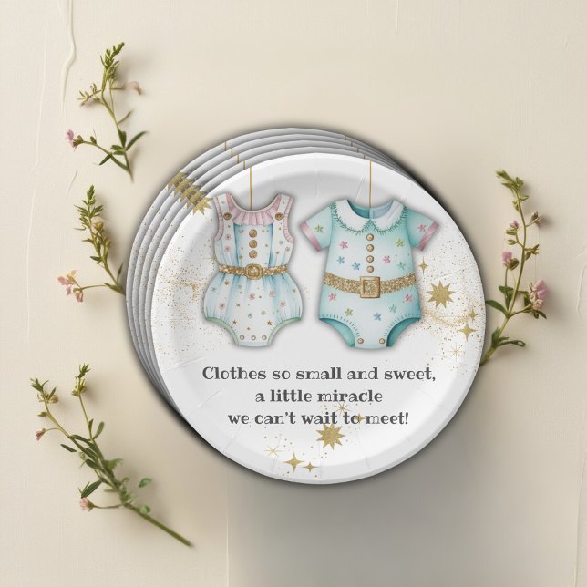 Whimsical Baby Clothes Gender Neutral Baby Shower Paper Plate (Creator Uploaded)