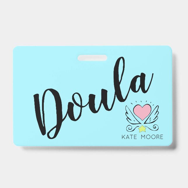 Whimsical Baby Doula Birth Coach Heart ID Badge (Front)
