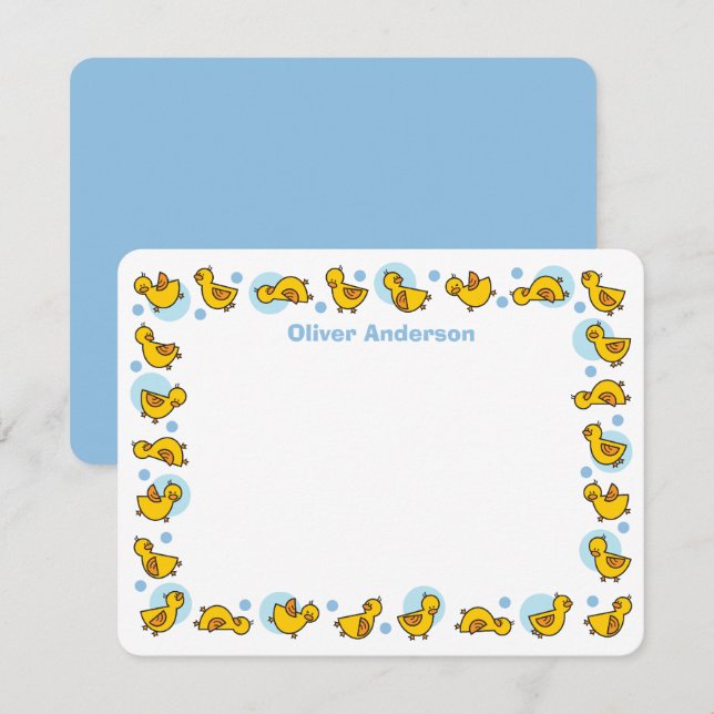Whimsical Baby Ducklings Duckies Blue Baby Shower  Thank You Card (Front/Back)