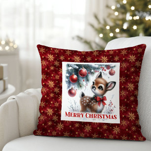 Whimsical Baby Fawn Cozy Winter Kids Room Decor  Cushion